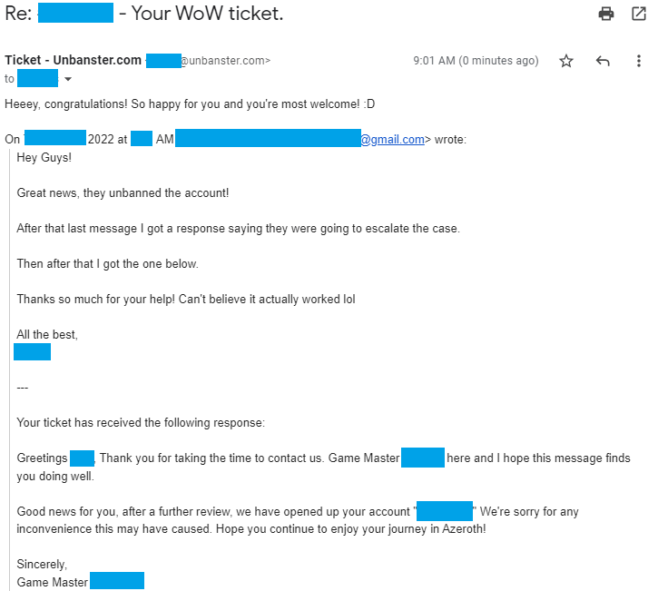 Account Unbanned in WoW