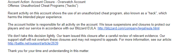 Aimbot Cheat Overwatch Ban Wave Mail