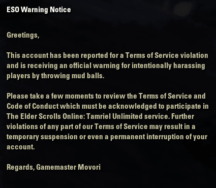 ESO Banned Account