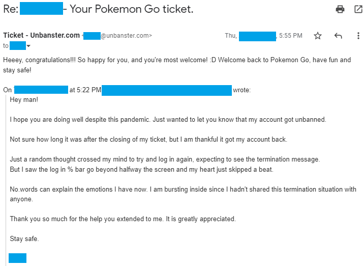 Happy client we helped get unbanned from Pokemon Go
