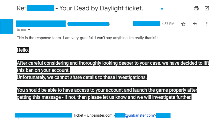 Account Unbanned from Dead by Daylight