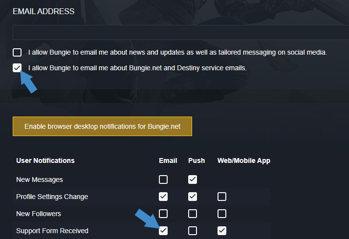 Destiny 2 Ban Appeal Notification Settings