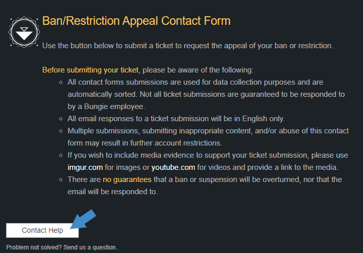 Destiny 2 Ban Appeal