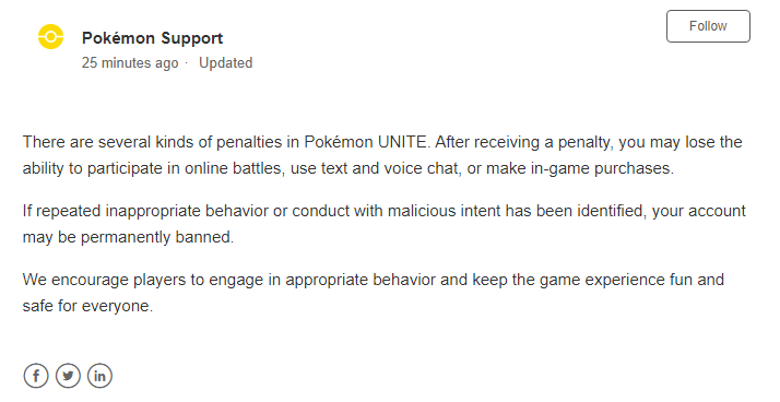 Pokemon Unite Banned Account