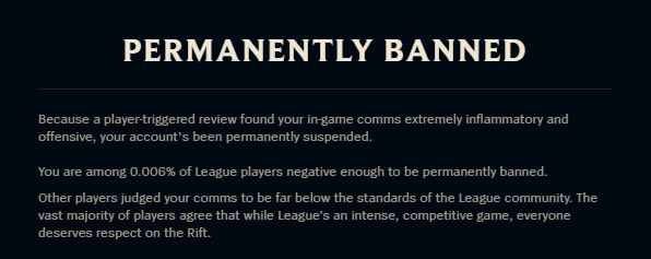 LoL Toxicity Permanent Ban