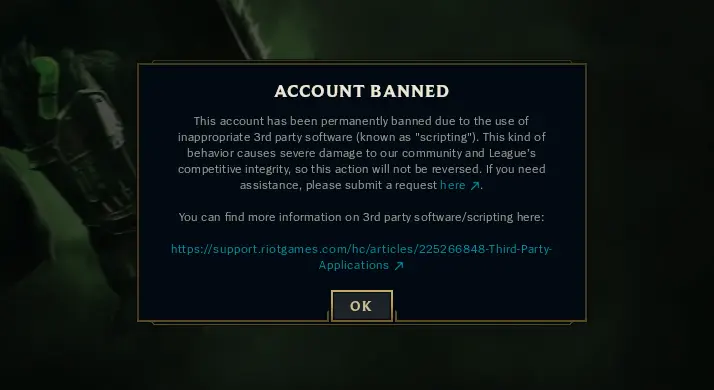 League Account Banned for Scripting