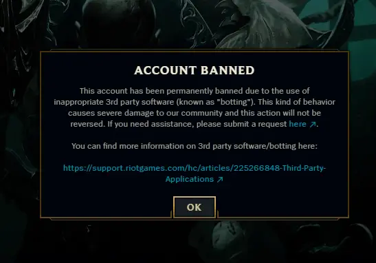Banned from League for Botting