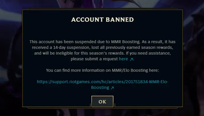 League of Legends Account Suspended for Boosting