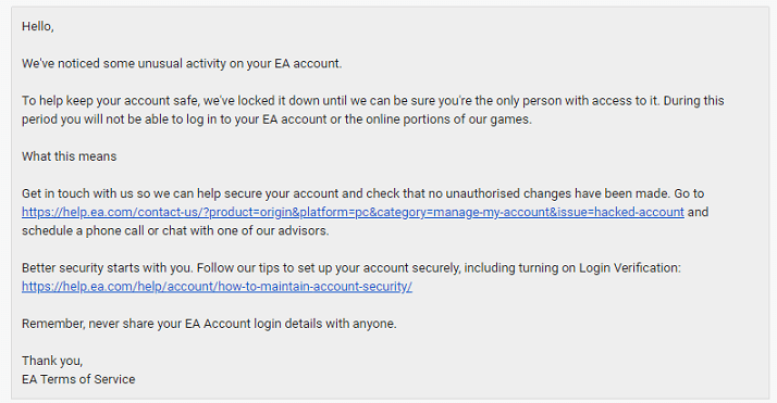 Hacked EA Account Locked
