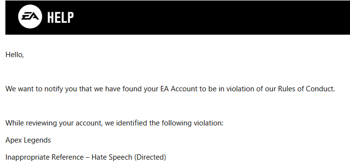 Toxicity Account Ban on EA
