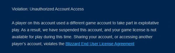 WoW Account Suspended for Account Sharing